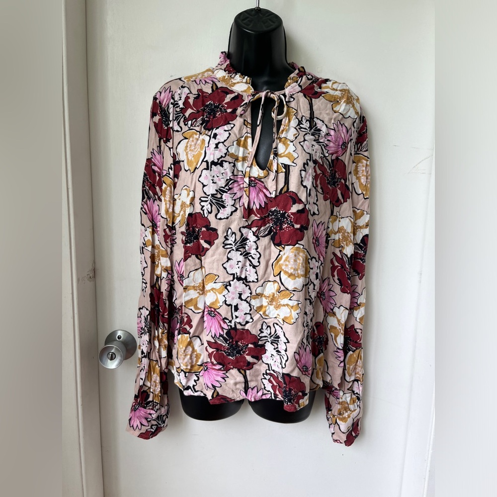 Hinge Womens Floral Long Sleeved Blouse Top Size L